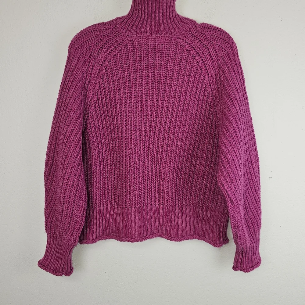 Jon & Anna Turtleneck Sweater Hot Pink Chunky Knit Ballon Sleeves Sz M Barbie